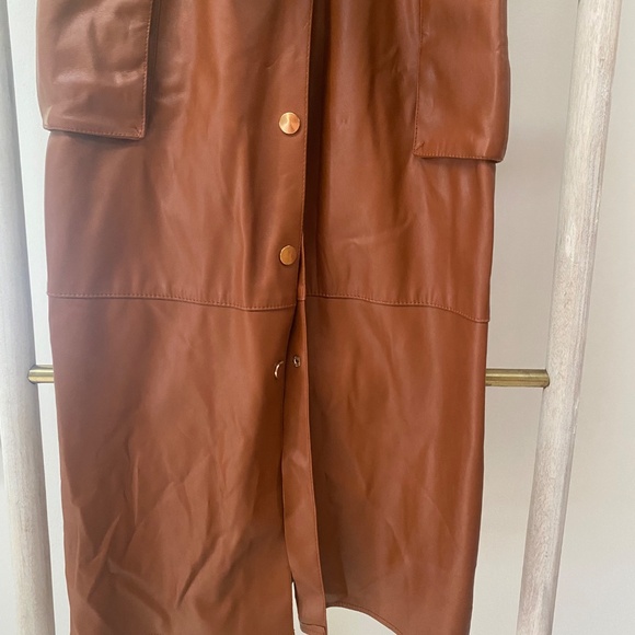 Zara Faux Leather Button Down Big Pockets Belted Brown Dress Short Sleeves Sz XS - Picture 5 of 9